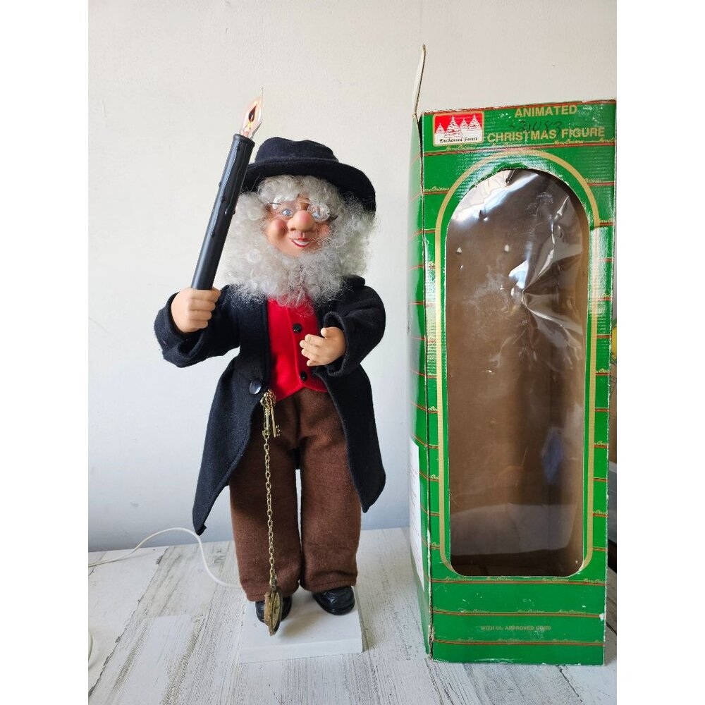 Enchanted forest scrooge vintage elf clock‎ motionette Xmas decor 24-in